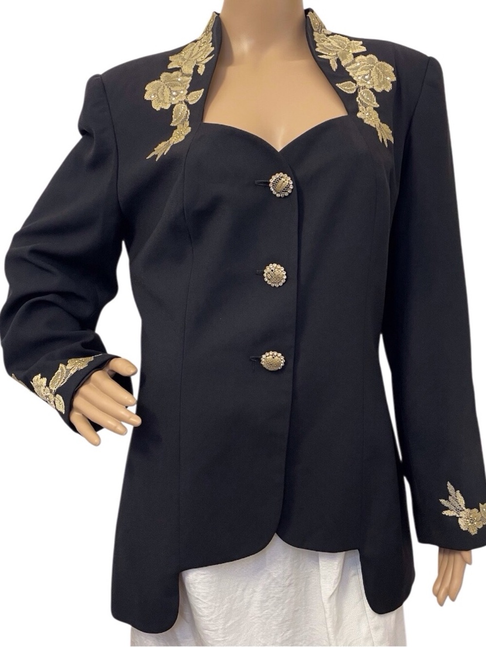 Solini New Yourk Women's Lace Applications Beaded Rhinestones Solid Blazer,12